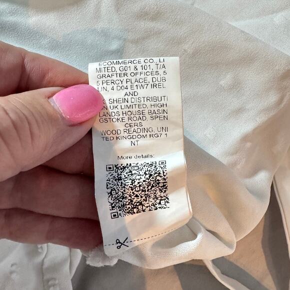 Shein Curve Plus Size 3XL White Smocked Top Swiss Dot Tie Shoulder Top - Picture 5 of 8